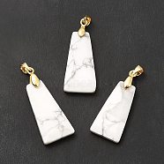 Natural Howlite Pendants, Faceted Trapezoid Charms, with Rack Plating Golden Tone Brass Findings, Cadmium Free & Lead Free, 25~26x12.5~13x3.5~4mm, Hole: 5x4mm(G-C045-01J-G)