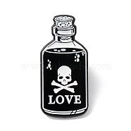 Word Love Enamel Pin, Bottle with Skeleton Alloy Brooch for Backpack Clothes, Electrophoresis Black, White, 30x14x2mm(JEWB-K053-07EB)