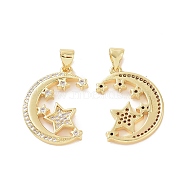 Brass Micro Pave Cubic Zirconia Pendants, Crescent Moon with Star Charm, Golden, 26x16x2mm, Hole: 5x3mm(ZIRC-P106-55G)