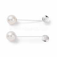 Brass Lapel Pin Base Settings, with Sieve Tray and Plastic Imitation Pearl Beads, Silver, 69mm, Tray: 12mm(KK-FS0001-21P)
