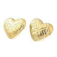 304 Stainless Steel Stud Earrings, Heart, Real 14K Gold Plated, 24x26mm(EJEW-G364-21G)