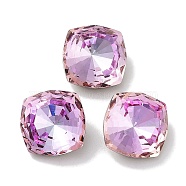 Glass Rhinestone Cabochons, Point Back & Back Plated, Faceted, Square, Light Rose, 12x12x6.5mm(RGLA-G020-03A-D123)
