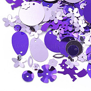 Ornament Accessories, PVC Plastic Paillette/Sequins Beads, Mixed Shapes, Blue Violet, 5.5~19.5x1.5~21x0.3~0.8mm, Hole: 0.9~1.4mm(PVC-T005-054)