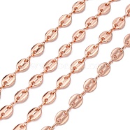 Brass Coffee Bean Chains, Unwelded, Lead Free & Nickel Free & Cadmium Free, Real Rose Gold Plated, 8x6x1mm, Ring: 1x3mm(CHC-P0006-03RG-NR)