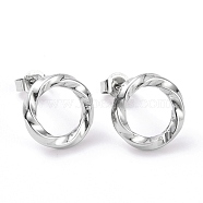 304 Stainless Steel Wave Ring Stud Earrings for Women, Stainless Steel Color, 13mm, Pin: 0.8mm(EJEW-G298-10P)