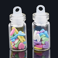Handmade Polymer Clay Nail Art Decoration Accessories, with Glass Wishing Bottle and CCB Plastic Bottle Stopper, Heart, Colorful, 4~5x4~5x0.5~1mm, bottle: 27.5x11mm, hole: 3mm.(X-MRMJ-N032-62)