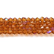 Transparent Electroplate Glass Beads Strands, AB Color Plated, Faceted, Bicone, Dark Orange, 6x6mm, Hole: 1mm, about 45~47pcs/strand, 9.65~9.84 inch(24.5~25cm)(EGLA-A039-T6mm-L28)