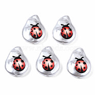 3D Printed ABS Plastic Imitation Pearl Beads, Teardrop with Ladybug, Light Coral, 20x15x6mm, Hole: 1.4mm(KY-S163-421)