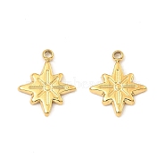 304 Stainless Steel Charms, Star Charm, Real 18K Gold Plated, 11x9x1mm, Hole: 1mm(STAS-A089-08G)
