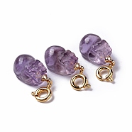 Natural Amethyst Pi Yao Spring Ring Clasp Charms, Rack Plating Brass Spring Ring Clasps, Golden, 23mm, Pi Yao: 16x9x8.5mm(HJEW-P014-08G)