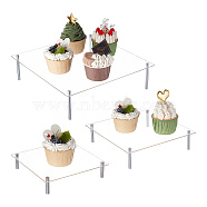 3 Sets 3 Styles Square Acrylic Action Figures Riser Display Pedestals, Cupcake Dessert Display Holder Rack, for Doll, Toy, Collection, Dessert, Clear, 15~25.4x15~25.4x3.5~7cm, 1 set/style(ODIS-FG0001-58)