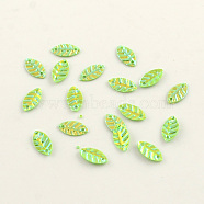 Ornament Accessories Leaf Plastic Paillette Beads, Sequins Beads, Green Yellow, 9x5x1mm, Hole: 1mm(X-PVC-Q025-83)