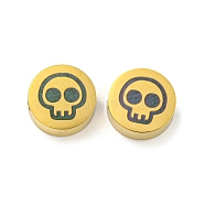 Halloween Theme 304 Stainless Steel Beads, Real 18K Gold Plated, Flat Round, Skull, 8x3mm, Hole: 2mm(STAS-M069-01J-G)