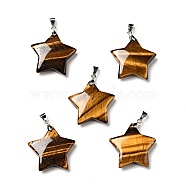 Natural Tiger Eye Pendants, with Platinum Tone Brass Findings, Star Charm, 29x30x8mm, Hole: 6x4mm(G-I319-04P-04)