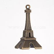 Tibetan Style Alloy Building Pendants, Eiffel Tower, Nickel Free, Antique Bronze, 47x22.5x22.5mm, Hole: 2.5mm(TIBEP-M001-02AB-NF)