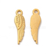 Vacuum Plating 201 Stainless Steel Pendants, Wing Charms, Real 18K Gold Plated, 26x7x2mm, Hole: 2.5mm(STAS-J401-VF630-2)