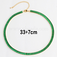 Cubic Zirconia Classic Tennis Necklace, Golden Brass Rectangle Link Chain Necklaces, Green, 12.99 inch(33cm)(HW0475-03)