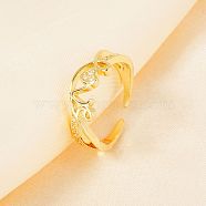 Brass Micro Pave Clear Cubic Zirconia Cuff Rings for Women, Word Love, Golden, Inner Diameter: 21mm(MW8847-1)