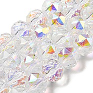 Glass Imitation Austrian Crystal Beads, Faceted Round, Clear AB, 10x9mm, Hole: 1mm, about 44pcs/strand, 16.14''(41cm)(GLAA-F108-02-1)