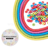 DIY Bracelet Making Kits, with Disc Eco-Friendly Handmade Polymer Clay Beads Strands and Elastic Crystal Thread, Mixed Color, 6x1mm, Hole: 2mm, about 380~400pcs/strand, 17.7 inch, 5 colors, 1 strand/color, 5 Strands(DIY-YW0003-92A)