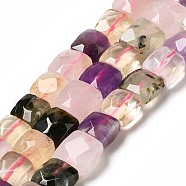 Natural Mixed Quartz Beads Strands, Faceted, Natural Rose Quartz & Prehnite & Amethyst & Yellow Quartz, Square, 10x10x6mm, Hole: 1.2~1.4mm, about 19~20pcs/strand, 7.09~7.48 inch(18~19cm)(G-G980-05)