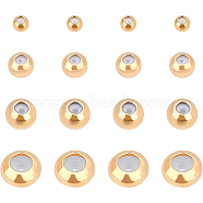 BENECREAT Brass Beads, with Rubber Inside, Slider Beads, Nickel Free, Round, Real 18K Gold Plated, 3~8x2.5~4mm, Hole: 1.5~4mm, Rubber Hole: 0.5~1.8mm, 40pcs/box(KK-BC0001-41G-NF)