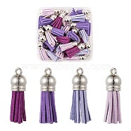 60Pcs 4 Colors Faux Suede Tassel Pendant Decorations, with Platinum CCB Plastic Cord Ends, Purple, 33~35x10mm, Hole: 2.5~3mm, 15pcs/color(X1-FIND-LS0001-04C)