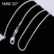 Brass Round Snake Chain Fine Necklaces, with Lobster Claw Clasps, Silver Color Plated, 20 inch, 1mm(NJEW-BB10854-20)