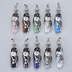 Natural & Synthetic Mixed Gemstone Big Pendants, with Antique Silver Tone Brass Findings and Glass, Faceted, Bottle with Lotus, 61.5x17.5x13.5mm, Hole: 7.5x5mm(G-L520-K)