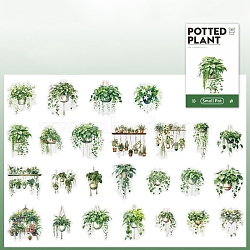 Potted Plant PET Stickers Set, Decorative Stickers, Green, 35~51x22~49x0.1mm(DIY-Z037-01F)