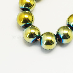 Non-magnetic Synthetic Hematite Beads Strands, Grade A, Round, Green Plated, 12mm, Hole: 1.5mm, about 33~35pcs/strand(G-S096-12mm-1)