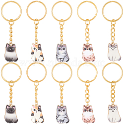 10Pcs 5 Styles Cat Alloy Enamel Keychain, with Iron Findings, Golden, 7cm, 2pcs/style(KEYC-CP00002)