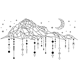 PVC Wall Stickers, for Wall Decoration, Mountain & Moon & Stars Pattern, Black, 270x980mm(DIY-WH0228-328)