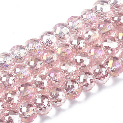 Electroplate Transparent Glass Beads Strands, AB Color Plated, Faceted, Round, Pink, 8x6mm, Hole: 1.2mm, about 79pcs/strand, 19.29 inch(49cm)(X-EGLA-Q125-004)
