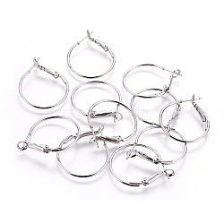 Brass Hoop Earrings, Nickel Free, Ring, Real Platinum Plated, 28~32x25x5.5mm, Pin: 0.7mm(EJEW-P160-03P-NF)