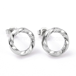 Non-Tarnish 304 Stainless Steel Wave Ring Stud Earrings for Women, Stainless Steel Color, 13mm, Pin: 0.8mm(EJEW-G298-10P)