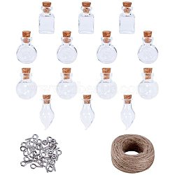 Glass Jar Glass Bottles, with Iron Screw Eye Pin Bail Peg and Jute Twine, Mixed Color, 24.5~29x14.5~20mm, Capacity: 1ml/2ml/2.5ml(AJEW-PH0015-06)