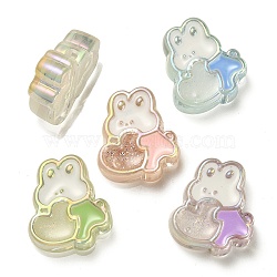 UV Plating Rainbow Iridescent Acrylic Enamel Beads, with Glitter Powder, Rabbit with Heart, Mixed Color, 28x25x9mm, Hole: 3mm(X-OACR-G012-07)