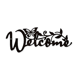 Iron Wall Hanging Decorative, with 3 Screws, Word Welcome, Metal Wall Art Ornament for Home, Electrophoresis Black, 115x300mm(HJEW-WH0020-043)