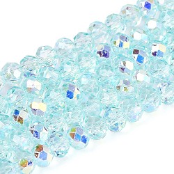 Transparent Glass Beads Strands, Rondelle, Half Plated, AB Color Plated, Faceted, Pale Turquoise, 3.5~4x3mm, Hole: 0.8mm, about 113~114pcs/strand, 12.99~13.19 inch(33~33.5cm)(X-EGLA-N016-3mm-01)