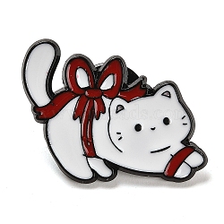 Animal Wrapped in Red Ribbon Alloy Enamel Pins Brooch, for Backpack Clothes, Cat Shape, 21.5x25.5x1.5mm(JEWB-R0267-01H)