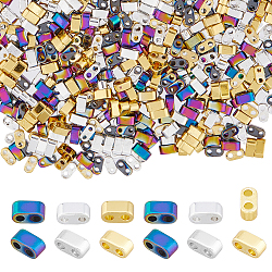 180Ps 3 Colors Electroplated Non-magnetic Synthetic Hematite Beads, 2-Hole, Rectangle, Mixed Color, 4.5x2x2.5mm, Hole: 1mm, 60pcs/color(G-FH0002-10)