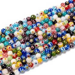 Round Handmade Millefiori Glass Beads Strands, Mixed Color, 6mm, Hole: 0.5mm, about 65pcs/strand, 14.1 inch(LK-R004-81)