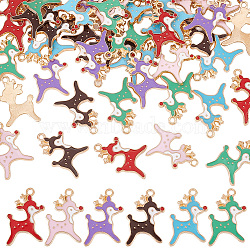 Elite 60Pcs 6 Colors Alloy Enamel Pendants, Deer, Light Gold, Mixed Color, 21x14x3mm, Hole: 1.6mm, 10pcs/color(ENAM-PH0002-78)