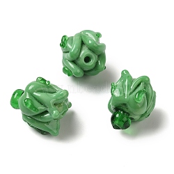 Handmade Lampwork Beads, Flower, Spring Green, 16x14~15mm, Hole: 1.2mm(LAMP-B025-02A-04)