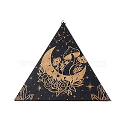 Triangle Rustic Boho Wooden Wall-Mounted Decorations, Sun Moon Wall Sign for Home Bedroom, with Platinum Plated Iron Findings, Mushroom, 223x250x4.5mm, Hole: 7.5x11mm(AJEW-L091-B04)