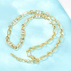 7MM Brass Pave Cubic Zirconia Figaro Chain Necklaces, Cadmium Free & Lead Free, Rack Plating, Long-Lasting Plated, Real 18K Gold Plated, Clear, 18.11 inch(46cm)(NJEW-D324-03G-06)