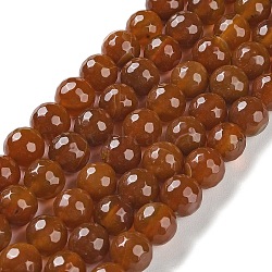 Natural Agate Beads Strands, Dyed & Heated, Faceted, Round, Saddle Brown, 10mm, Hole: 0.8mm, about 37pcs/strand, 14.96''(38cm)(G-M437-B01-01I)