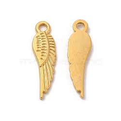 Vacuum Plating 201 Stainless Steel Pendants, Wing Charms, Real 18K Gold Plated, 26x7x2mm, Hole: 2.5mm(STAS-J401-VF630-2)