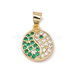 Brass Micro Pave Cubic Zirconia Charms Real 18K Gold Plated, Cadmium Free & Lead Free, Yin-yang, Sea Green, 14x12x3mm, Hole: 3x4mm(KK-G415-39G-03)
